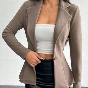 SHEIN Petite Taupe Fitted Lapel Blazer – Size S (Structured Stretch Jacket)